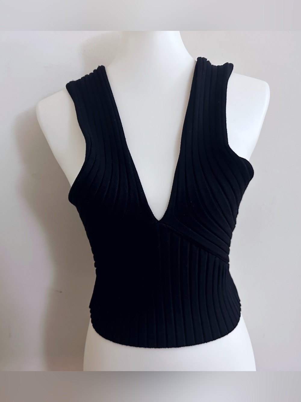 Grey Lab Ribbed V-Neck Crop Tank Top black minimalist chic fall summer boho